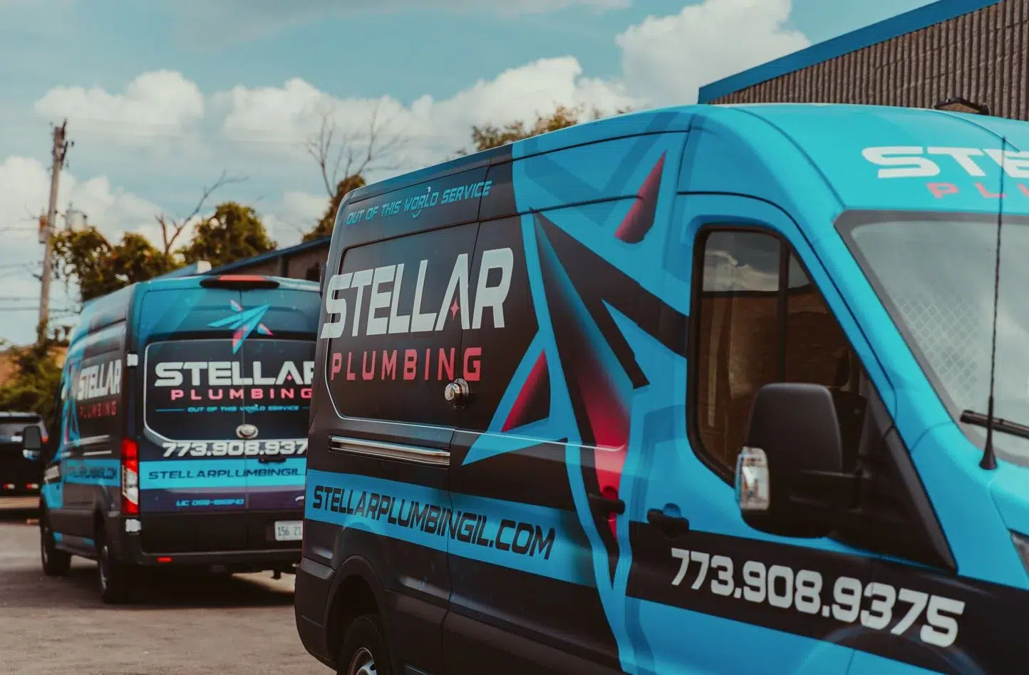 two stellar plumbing vans ready to perform drain cleaning in Schaumburg, IL