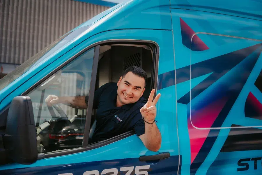 employee driving truck